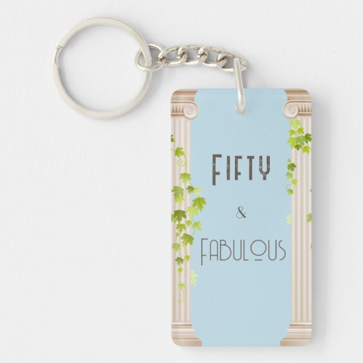 フィフティファブラス誕生日エレガントギリシャテーマブルー キーホルダー (正面)