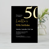 フィフティブラックエレガント金ゴールド50th誕生日パーティー 箔招待状 (立ち正面)