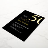 フィフティブラックエレガント金ゴールド50th誕生日パーティー 箔招待状 (回転した状態)