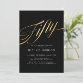 フィフティブラックモダンと金ゴールド50誕生日 招待状 (スタンド正面)