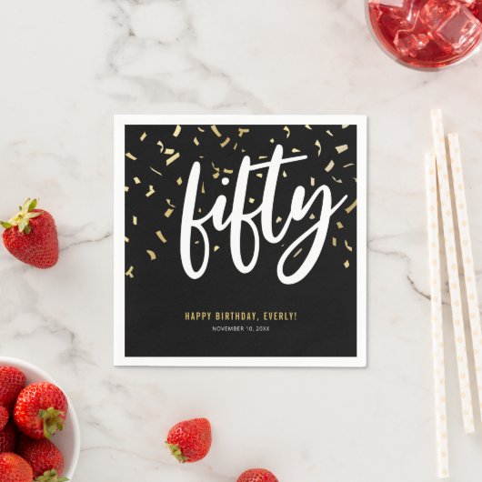 フィフティブラック金ゴールド50th誕生日パーティー スタンダードカクテルナプキン (インサイチュ)