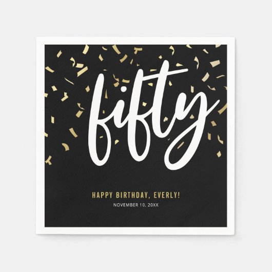 フィフティブラック金ゴールド50th誕生日パーティー スタンダードカクテルナプキン (正面)