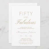 フィフティーアンドファビューホワイトモダン金ゴールド50誕生日 招待状 (正面/裏面)