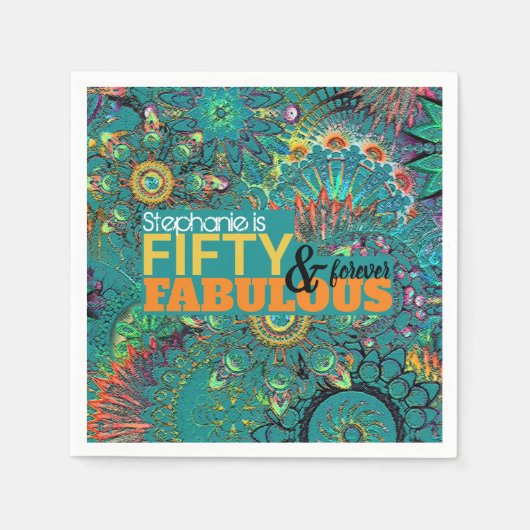 フィフティーアンドファブカラフルルースブルーボヘミアン スタンダードカクテルナプキン (正面)