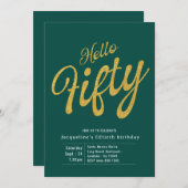 フィフティーグリーンモダン金ゴールド50誕生日 招待状 (正面/裏面)