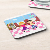 フィフティーズおもしろいソックホップディナーカートゥーンレトロデザイン コースター (左側)