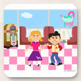 フィフティーズおもしろいソックホップディナーカートゥーンレトロデザイン コースター