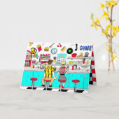 フィフティーズレトロカップルハッピーバレンタインデー カード (黄色い花)