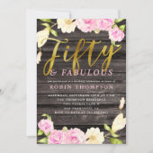 フィフティーズ&素晴らしいピンクのフローラ誕生日パーティー 招待状 (正面)