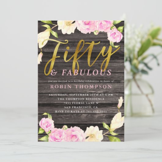 フィフティーズ&素晴らしいピンクのフローラ誕生日パーティー 招待状 (スタンド正面)