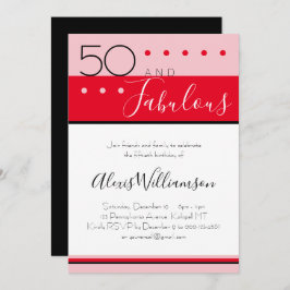 フィフティーファブルピンクレッドモダン誕生日招待状 招待状