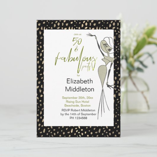 フィフティーファブル50thブラック金ゴールドエレガント誕生日 招待状 (スタンド正面)