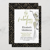 フィフティーファブル50thブラック金ゴールドエレガント誕生日 招待状 (正面/裏面)