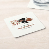 フィフティーフットボール50おもしろいth誕生日に挑む人 スクエアペーパーコースター (アングル)