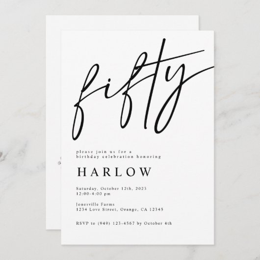 フィフティーブラックアンドホワイト誕生日招待状 案内状 (正面/裏面)