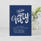 フィフティーブルーホワモダンイト50誕生日 招待状 (スタンド正面)