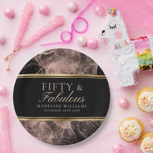 フィフティー&ファブリューネームブラック金ゴールドダスティバラブラック ペーパープレート (パーティー)