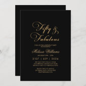 フィフティー&ファボラブラック金ゴールドエレガント誕生日 招待状 (正面/裏面)