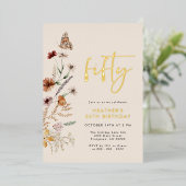 フィフティ誕生日フォイル招待状 箔招待状 (立ち正面)