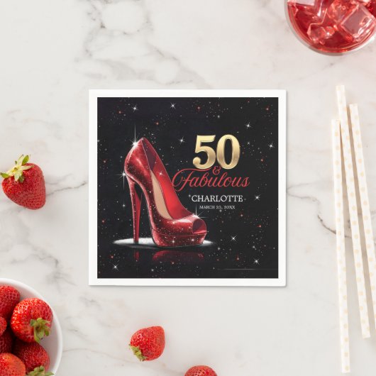 フィフティ50と素晴らしい誕生日レッド金ゴールドハイヒール スタンダードカクテルナプキン (インサイチュ)