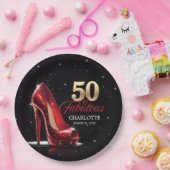 フィフティ50と素晴らしい誕生日レッド金ゴールドハイヒール ペーパープレート (パーティー)