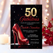 フィフティ50と素晴らしい誕生日レッド金ゴールドハイヒール 招待状
