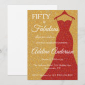 フィフティ アンド ファビュラス スクリプト ゴールド レッド ホワイト 50周年 招待状 (正面/裏面)