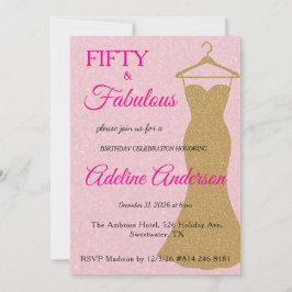 フィフティ アンド ファビュラス スクリプト ピンクゴールド 50歳の誕生日 招待状