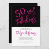 フィフティ アンド ファビュラス ピンク ブラック 50歳の誕生日パーティー 招待状 (正面/裏面)
