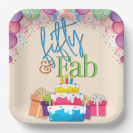 フィフティ・アンド・ファブカラフル・バースデーパーティー ペーパープレート