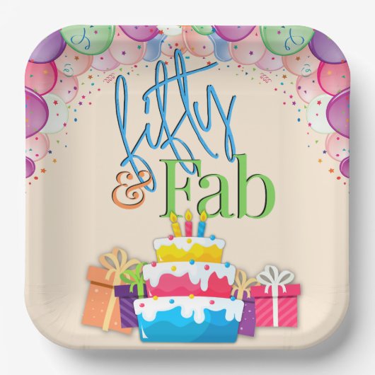 フィフティ・アンド・ファブカラフル・バースデーパーティー ペーパープレート (正面)