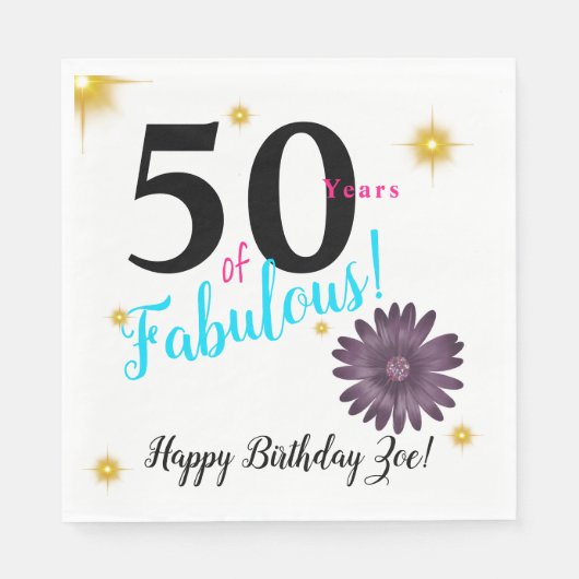 フィフティ&ファブエレガントパープルデイジー&金ゴールド星 スタンダードランチョンナプキン (正面)