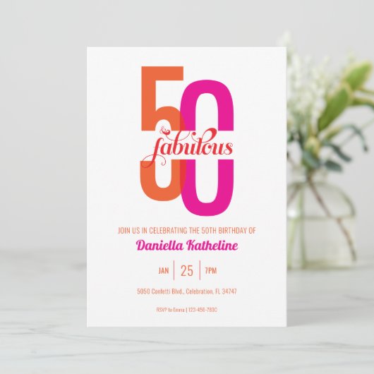 フィフティ&ファブエレガントラス50誕生日 招待状 (スタンド正面)