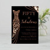 フィフティ&ファブラスバラ金ゴールドドレス50th誕生日 箔招待状 (立ち正面)