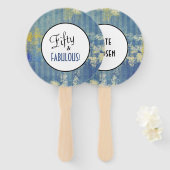 フィフティ&ファブラス誕生日デニムブルーパーソナライズされたス ハンドファン (正面&裏面)