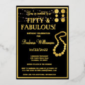 フィフティ&ファブラス誕生日ブラック実在金ゴールド 箔招待状 (正面)