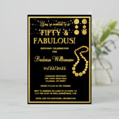 フィフティ&ファブラス誕生日ブラック実在金ゴールド 箔招待状 (立ち正面)