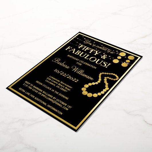 フィフティ&ファブラス誕生日ブラック実在金ゴールド 箔招待状