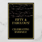 フィフティ&ファブラス誕生日ブラック実在金ゴールド 箔招待状 (裏面)