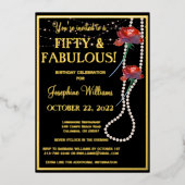 フィフティ&ファブラス誕生日ブラック実在金ゴールド 箔招待状 (正面)