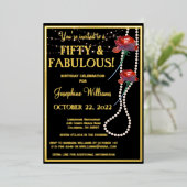 フィフティ&ファブラス誕生日ブラック実在金ゴールド 箔招待状 (立ち正面)