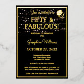 フィフティ&ファブラス誕生日ブラック実在金ゴールド 箔招待状 (正面)