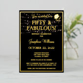 フィフティ&ファブラス誕生日ブラック実在金ゴールド 箔招待状 (立ち正面)