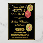 フィフティ&ファブラス誕生日ブラック実在金ゴールド 箔招待状 (正面)