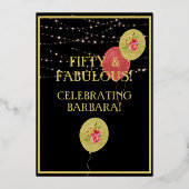 フィフティ&ファブラス誕生日ブラック実在金ゴールド 箔招待状 (裏面)
