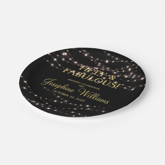 フィフティ&ファブラス誕生日ブラック金ゴールド ペーパープレート (アングル)