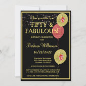 フィフティ&ファブラス誕生日ブラック金ゴールド 招待状 (正面)