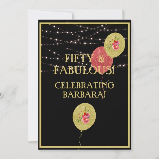 フィフティ&ファブラス誕生日ブラック金ゴールド 招待状 (裏面)