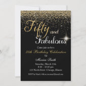 フィフティ&ファブラス金ゴールドグリッター誕生日招待状 招待状 (正面)