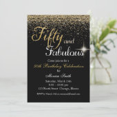 フィフティ&ファブラス金ゴールドグリッター誕生日招待状 招待状 (スタンド正面)
